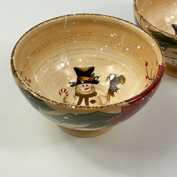Tabletops Lifestyles Holly Jolly Snowman Cereal Soup Bowls x2 6" Christmas - Picture 3 of 10